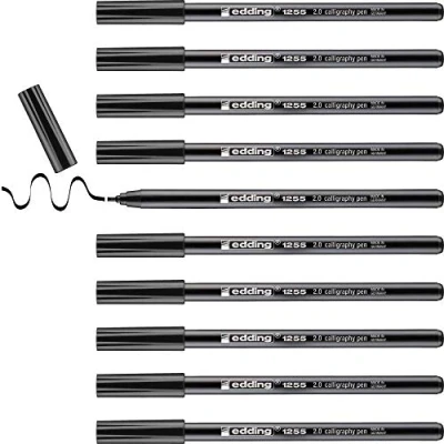 Image de edding 1255 feutre calligraphie noir 10 stylos pointe calligraphique 2 mm pour papier, bois, terre cuite, toile débutants, lettrage, bullet journals, cartes de vœux, agendas