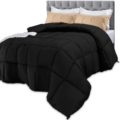 Image de Utopia Bedding Couette Toutes Saisons 250 g/m² en Fibre siliconée Peluche pour lit Simple Coutures carrées (lit Simple/lit XL, Noir)