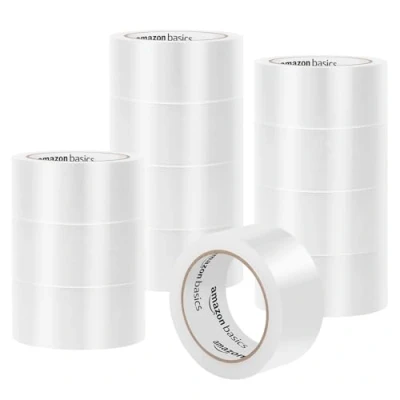 Image de Amazon Basics Lot de 12 Rubans d’emballage pour expédition, déménagement et rangement, Translucide, 10,4 x 4,8 cm