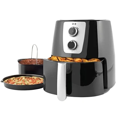 Image de Petra PT5175VDEEU10 Friteuse à air manuelle 5,2 L, plateau de cuisson antiadhésif amovible XL, peu/pas d&#039;huile, minuteur 30 minutes, plaque pizza/moule gâteau, température réglable, 1 300 W