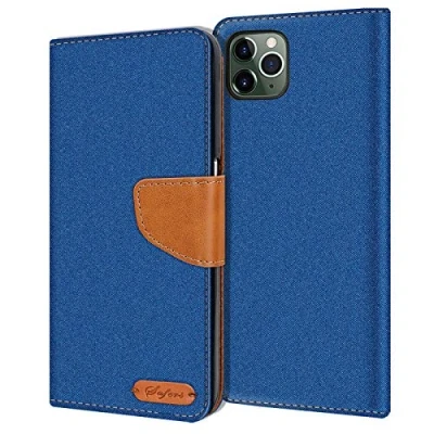 Image de Verco Coque pour iPhone 11 Pro, Étui Portefeuille Compatible avec Apple Pro Case Textures de Fibre Housse Protection [5,8 Pouces], Bleu
