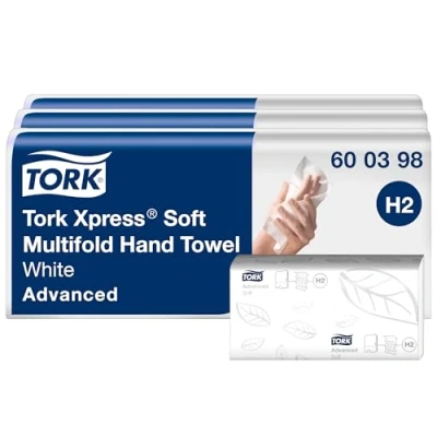 Image de Tork Xpress Essuie mains interfoliés doux blancs H2, Advanced, 2 plis, pliage en Z, absorbants, 21 x 180 feuilles, 600398
