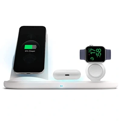 Image de SBS Chargeur sans Fil 3 en 1, Station de Charge 10W avec Support pour iPhone, Samsung, Xiaomi, Huawei, Airpods, AirPods Pro, Apple Watch et smartwatch, Cordon d&#039;alimentation Inclus