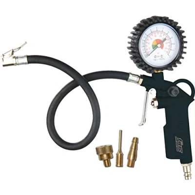 Image de FIAC Pistolet de Gonflage Pneus pour Compresseur, Inclus Gonfleur avec Manomètre et 3 Embouts Gonflage, Design Compact, Pression Max. 8 Bar, Noir