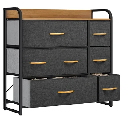Image de YITAHOME Commode pour Chambre à Coucher, 7 Tiroirs en Tissu Meuble de Rangement avec Dessus Bois et Grand Espace Salon, d&#039;enfant, Gris Profond