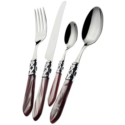 Image de BUGATTI, Aladdin, Ensemble de 24 Couverts en Acier Inoxydable 18/10, Anneau chromé et Manche Couleur Lilas Effet Nacre. Set 6 Personnes: cuillères, fourchettes, Couteaux cuillères à café