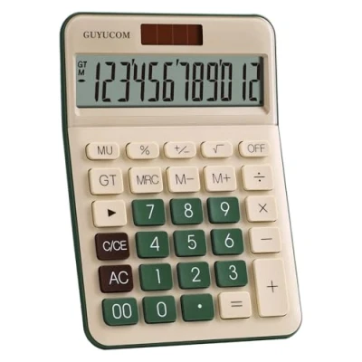 Image de GUYUCOM Calculatrice Bureau à 12 Chiffres avec écran LCD, Bouton Sensible, Grosse Touche Double Alimentation Solaire et Batterie pour Les Enseignants, étudiants Le Bureau.