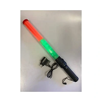 Image de Bâton Lumineux Rechargeable Fluorescent Baguette Led Vert Rouge, Eclairage Circulation Route Aéroport Train Signalisation Police