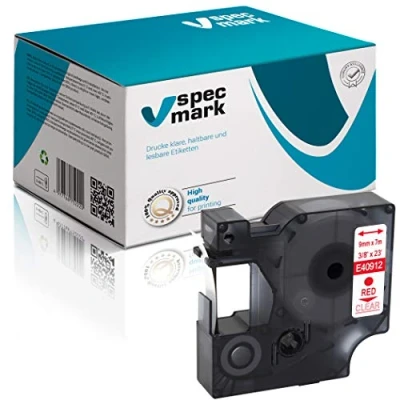 Image de specmark Compatible avec DYMO D1 40912 Ruban encreur 9 mm x 7 m Rouge sur transparent pour imprimante LM Label Manager LP Point LW Writer DUO