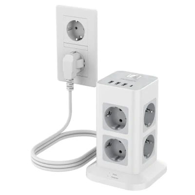 Image de TESSAN 8 Prises Multiprise USB C, Prise Multiple avec Rallonge Electrique 3M, Parafoudre Interrupteur, Tour 3 A et 1 3600W Bloc pour Le Bureau