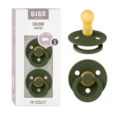 Image de Tétine BIBS Colour. Lot de 2 sucettes. Sans bisphénol A, Téterelle ronde. Latex caoutchouc naturel, Fabriqué au Danemark, Taille (6 18 mois), Hunter Green