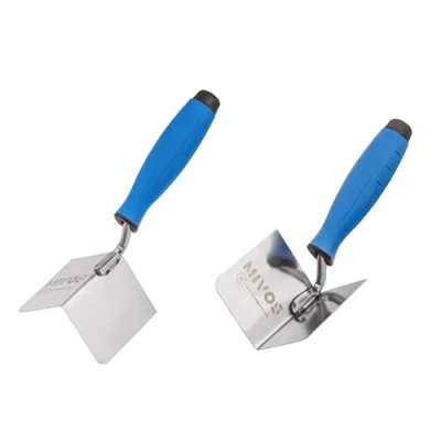 Image de Mivos Lot de 2 Truelles d&#039;angle en Acier Inoxydable 80 x 60 mm Truelle Intérieure et Extérieure Spatule avec Poignée Souple Fabriquée UE