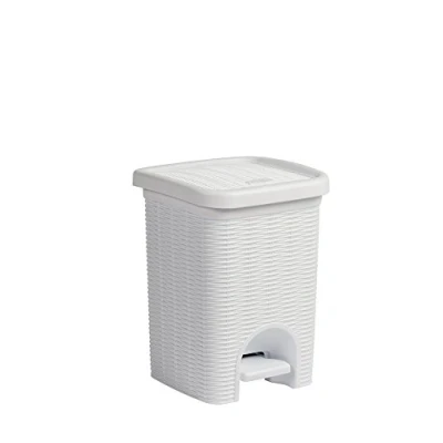 Image de Poubelle à pédale en rotin Design avec insert amovible et 6 l de volume dans le blanc classique pour bain, la cuisine ou bureau