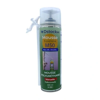 Image de DSTOCK 60 MOUSSE EXPANSIVE MANUELLE 500ML POLYURETHANE PROFESSIONNELLE ISOLE, COLLE, REBOUCHE EXTERIEUR ET INTERIEUR