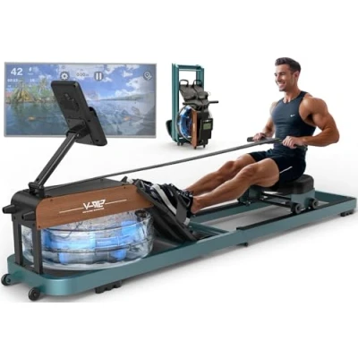 Image de Vowvit Rameur pour la Maison, à Eau avec Moniteur Bluetooth et Support de Tablette réglable, Pliable Appartement, Rameurs Capacité Poids 160 kg, Assemblage Facile