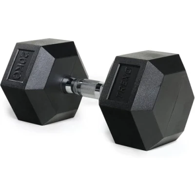 Image de TREXO Hex HXD200 Haltère, 20 kg, en fonte caoutchoutée, durable, pour entraînement de force à la maison, avec poignée ergonomique, stable et polyvalent