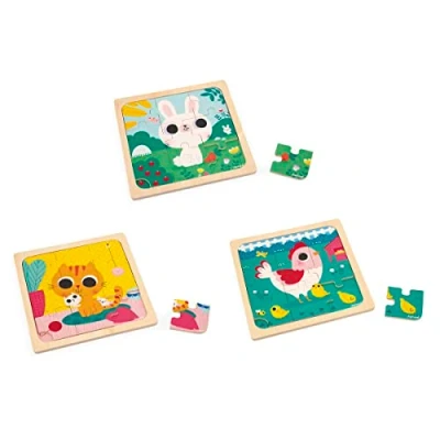 Image de Janod SET 3 MET 9 Stukken Puzzle pour enfants, Taille: One Size, Multi coloured