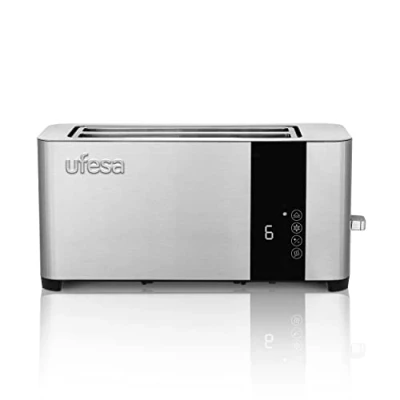 Image de Ufesa Duo Plus Delux, Grille Pain Acier Inox, Écran Digital LCD, 1400W, 2 Fentes Extra Large et Longue, 7 Niveaux de Grillage, Décongeler, Réchauffer