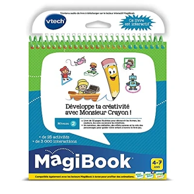 Image de VTech MagiBook, Livre Éducatif Enfant Niveau 2 Développe ta Créativité avec M. Crayon, Pages Illustrées et Interactives, Cadeau Garçon Fille de 4 Ans à 7 Contenu en Français