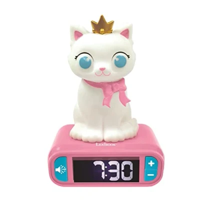 Image de Lexibook, Réveil Veilleuse Chat, Figurine lumineuse, Choix de 6 alarmes, effets sonores, Écran rétro éclairé, Horloge, Snooze, Blanc/Rose RL800KT
