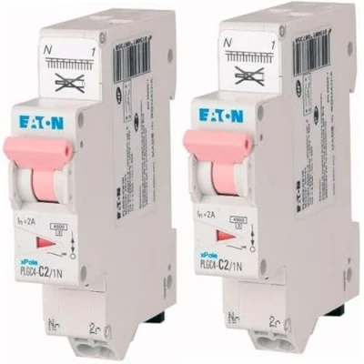 Image de EATON 109125 PLGC4 C2/1N DISJONCTEUR MODULAIRE PH/N Blanc MANETTE ROSE 1P+N / 2 A COURBE C Raccordement direct sans vis disjoncteurs