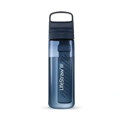 Image de LifeStraw Go Series Gourde filtrante sans BPA 650ml pour les voyages et l’usage quotidien. Élimine bactéries, parasites microplastiques. Améliore le Goût, Aegean Sea (bleu)