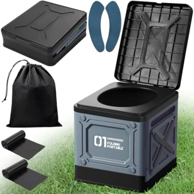 Image de ITMNMNL Toilette Portable,Toilette Camping,WC Portable avec Sac Poubelle,Toilette Pliable,Toilettes Portables pour Hommes et Femmes,Toilette Seche Portable,pour Camping,Voyages,Plage(32x28x30cm) Bleu