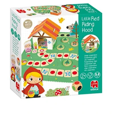 Image de Goula Petit Chaperon Rouge société pour Enfants Français Jeu coopératif dès 2 Ans, 55262, Multicolore, 10 grands pions en bois, un plateau de puzzle et une maison 3D