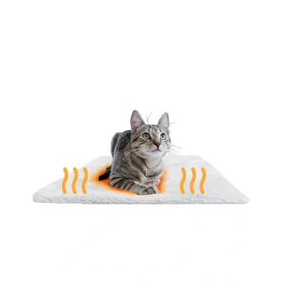 Image de PiuPet® Panier Chat Coussin Auto Chauffant I 60x45cm sans électricité Tapis Innovant &amp; écologique Couchage et mobilier pour Chats Couverture (Blanc)
