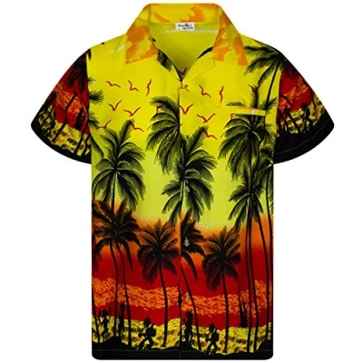 Image de King Kameha Funky Chemise Hawaienne, Manche Courte, Print Beach, Jaune, XL