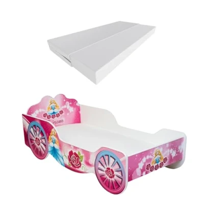 Image de KOBI lit Enfant avec Protection antichute Carriage Princess 160x80cm d&#039;adolescent Matelas Lits d&#039;enfants pour garçons et Filles Simple de Voiture