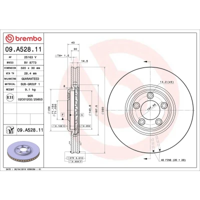 Image de BREMBO COATED DISC LINE 09.A528.11 Disque de frein 320 30 5 ventilé l&#039;intérieur revêtu JAGUAR: S Type, XJ Berline
