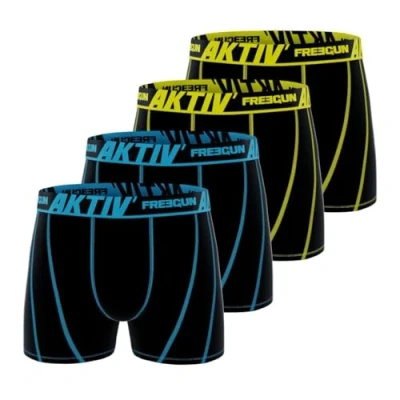 Image de Boxer Homme AKTIV&#039;, Caleçon Sport, Doux et Confortable (Lot de 4), Noir, Bleu, Jaune, Taille 2XL