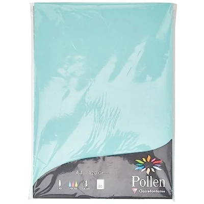 Image de Clairefontaine 4233C Étui de 50 Feuilles Format A4 (21x29,7cm) 120g/m² Coloris Vert Jade Papier d&#039;Invitation Evènements et Correspondance Gamme Pollen Premium Lisse
