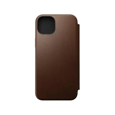 Image de Nomad Étui portefeuille moderne en cuir pour iPhone 15 Plus, compatible avec MagSafe et chargeur sans fil, 3 emplacements cartes, protection antichoc à 360 Marron