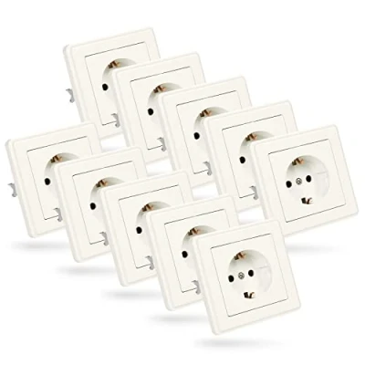 Image de ABSINA prise de courant à contact protection pour encastrement 10x murale blanche 250V AC, 16A, IP20 y compris cadre, insert d&#039;encastrement et cache Schuko,