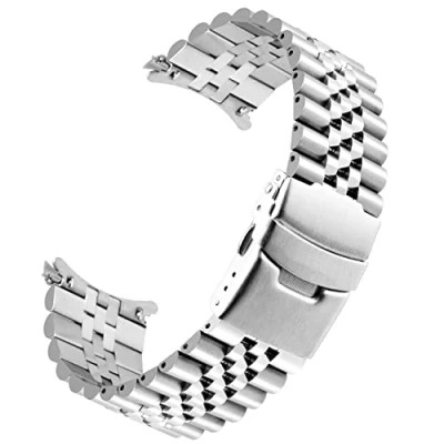 Image de Kai Tian d&#039;extrémité incurvée en acier inoxydable pour hommes, femmes, bracelet de remplacement conique 24mm boucle déploiement montre trois dimensions, noir argent