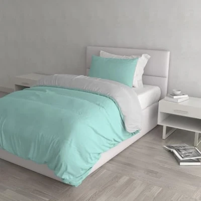 Image de Italian Bed Linen CP NC Verde Acqua/Grigio chiaro 1PM Natural Color housse de couette double face couleur unie avec taies d&#039;oreiller, 100 % Coton, Vert Eau/Gris Clair, Small
