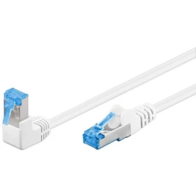 Image de goobay Câble patch CAT 6A haute vitesse avec fiche 90 degrés Ethernet Playstation, Xbox, DSL, PimF, RJ45, blanc, 0,50 m 51563