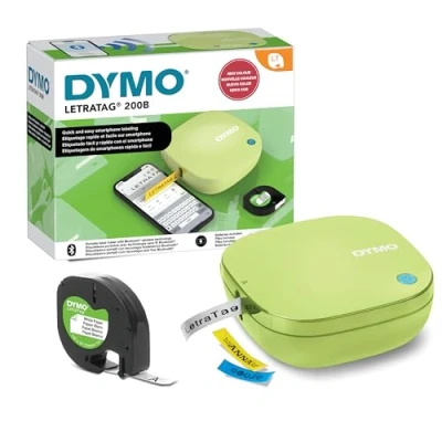 Image de DYMO LetraTag 200B étiqueteuse Bluetooth Imprimante d&#039;étiquettes compacte Se connecte à iOS et Android l&#039;aide de la Technologie sans Fil 1 Ruban en Papier Blanc Jaune Pistache