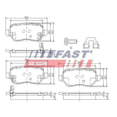 Image de FAST FT29524 Jeu de plaquettes frein Essieu arrière avec indicateur d&#039;usure OPEL: Zafira A, B, Astra H 3/5 portes, KIA: Venga