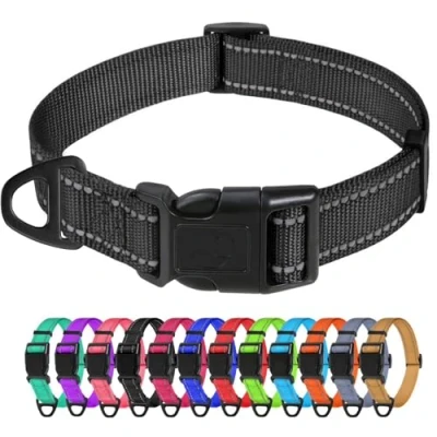 Image de TagME Collier pour Chien, en Nylon Réfléchissant Réglable Classique Convient Moyens Chiens, Noir, 2.5cm Largeur