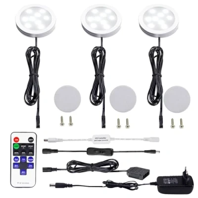 Image de AIBOO LED Gradable Cuisine Sous Armoire Lumière avec Télécommande RF Sans Fil,Éclairage Encastré pour à LED,Prise Européenne,3 Paquets Lumières 12V 6W Affichage (Blanche Froide6000K)