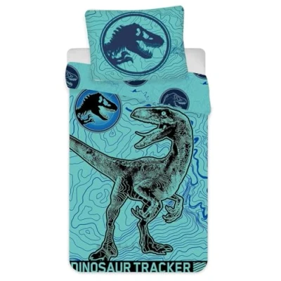 Image de Jerry Fabrics Jurassic World Parure de lit pour enfant Motif Velociraptor Dinosaure Monstre préhistorique 140 x 200 cm + taie d&#039;oreiller 70 90 100 % coton