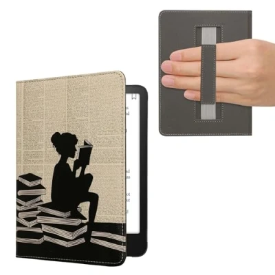 Image de kwmobile Étui Compatible avec Amazon Kindle Paperwhite (12. Gen 2024)/Kindle Colorsoft Coque à Rabat magnétique Tablette eReader Similicuir Sangle Noir Beige
