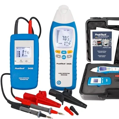 Image de PeakTech 3435 Détecteur de Câbles avec Émetteur et Récepteur, Voltmètre, Détecte les Courts Circuits, Fusibles, Tuyauteries, y Compris dans Murs, Plafonds Sols jusqu&#039;à 2m Distance