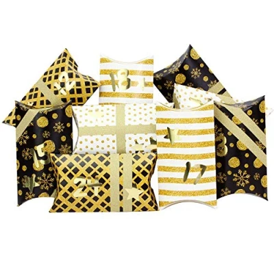 Image de Papierdrachen 24 boîtes Pillowbox du calendrier de l&#039;Avent avec Washitape et autocollants chiffres dorés en carton forme d&#039;oreiller à remplir concevoir.