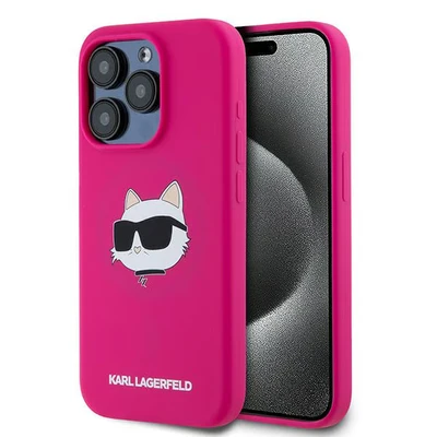 Image de Étui Karl Lagerfeld pour iPhone 15 Pro Max 6.7 rose étui rigide Silicone Choupette Head MagSafe Neuf