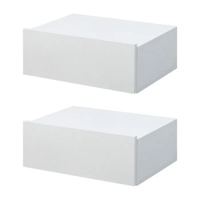 Image de HOMCOM Lot de 2 Tables Chevet murales Nuit tiroir Coulissant, Plateau Panneaux Particules Blanc