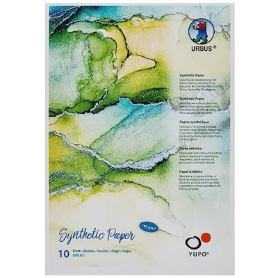 Image de Ursus Yupo Lot de 25 Feuilles Papier 85 g Format A5 synthétique Lisse Surface déchirure et à l&#039;eau, résistant la lumière UV, 100% Recyclable, Polyvalent, Blanc, Set Pièces